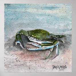 Poster crabe bébé bleu plage carré art moderne peinture