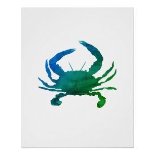 Poster Crabe bleu Aquarelle marine Art