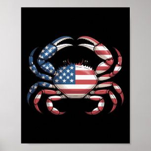 Poster Crabe d'Amérique drapeau américain fruits de mer