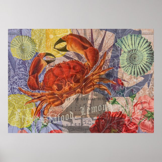 Poster Crabe Plage Nautique Art de la mer (Devant)