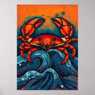 Poster Crabe rouge vif - Créature marine audacieuse dans 