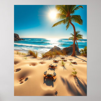 Poster Crabes de mer sur une plage tropicale – Océan sere
