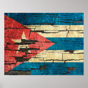 Poster Cracked Cuban Flag Peeling Paint Effect