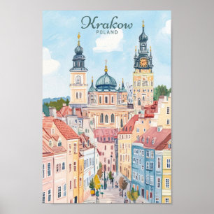 Poster Cracovie Pologne Gouache Illustration Voyage