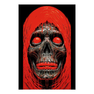 Poster Crâne à capuchon en rouge vif