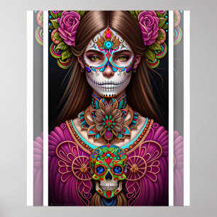 Poster Crâne à sucre - Femme en maquillage frappant
