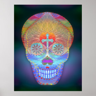 Poster Crâne à sucre, Jour arc-en-ciel des morts