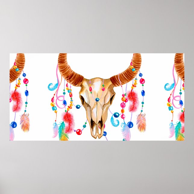 Poster Crâne aquarelle en blanc (Devant)