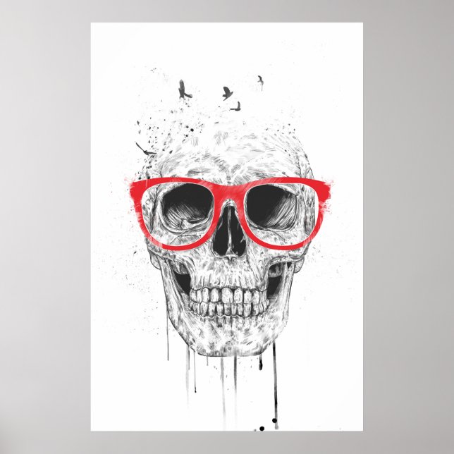 Poster Crâne avec lunettes rouges (Devant)