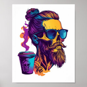 Poster Crâne Caféiné � Squelette de Barista Drôle