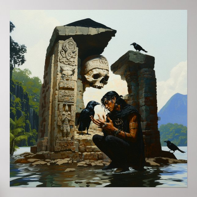 Poster Crâne Corbeau Sepulcher Witchy AI Art Matte Value (Devant)