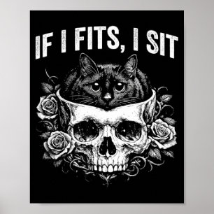 Poster Crâne de chat noir gothique humour minimaliste si