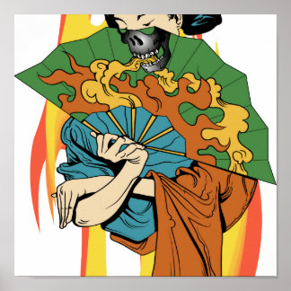 Poster Crâne de feu Geisha Imprimer