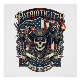 Poster Crâne de hors-la-loi patriotique Sheriff Patriote 