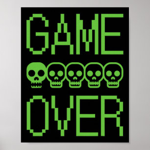 Poster Crâne de joueur pixel Game Over Jeu vidéo rétro Ar