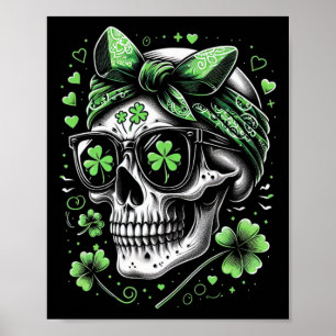 Poster Crâne de la Saint-Patrick Chignon Décoiffé Trèfles