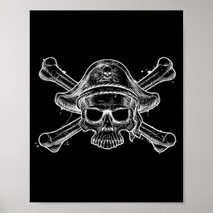 Poster Crâne de pirate vintage et squelette d'os croisés 