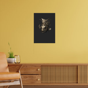 Poster Crâne de Poisson Préhistorique Art Sombre Grunge