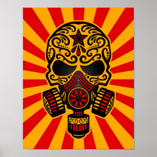 Poster Crâne de sucre apocalyptique rouge et jaune