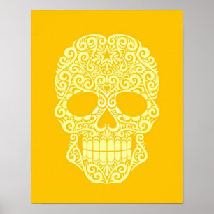 Poster Crâne de tourbillonnement jaune de sucre