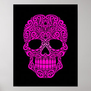 Poster Crâne de tourbillonnement rose de sucre sur le