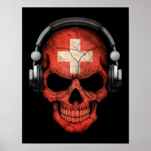 Poster Crâne Dj suisse personnalisable avec casque