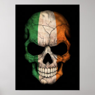 Poster Crâne drapeau irlandais sur noir