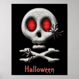 Poster Crâne effrayant d'Halloween classique et araignées