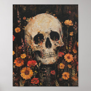 Poster Crâne et Fleurs 8x10