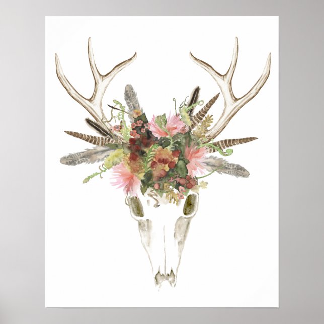 Poster Crâne et fleurs de cerfs (Devant)
