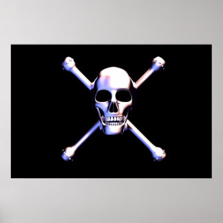 Poster Crâne et os croisés - Tête de métal