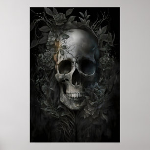Poster Crâne Floral Dark Academia, Peinture Antique