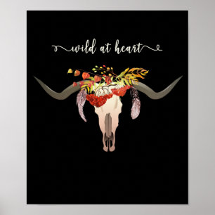 Poster Crâne floral de Bohème d'Antler. Sauvage au coeur