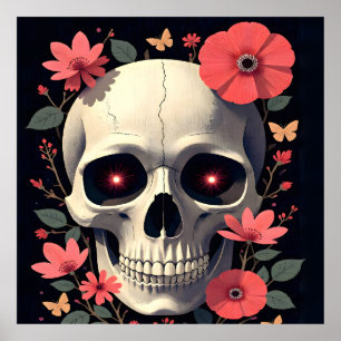 Poster Crâne Floral Gothique - Crâne Stylisé