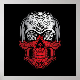 Poster Crâne polonais et drapeau Rose