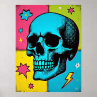 Crâne pop art avec points demi-tons néon