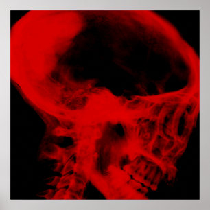 Poster Crâne radiographié effrayant (noir et rouge)