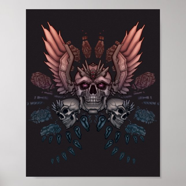 Poster Crâne robotique + ailes (Devant)
