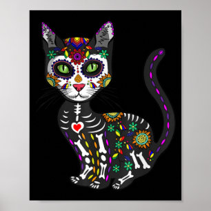 Poster Crâne sucre Chat mexicain Halloween Jour De La Mor