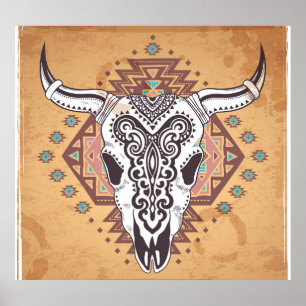 Poster Crâne tribal : Illustration Vintage d'animal.