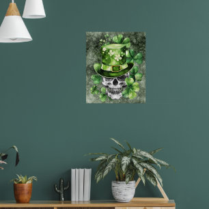 Poster Crâne Vivant avec Illustration de Chapeau Vert