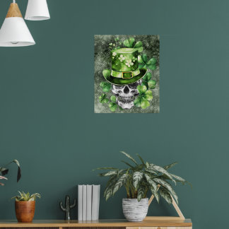 Poster Crâne Vivant avec Illustration de Chapeau Vert