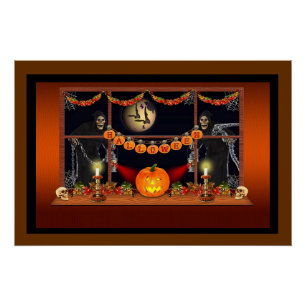 Poster Crânes, citrouilles et chaînes d'Halloween