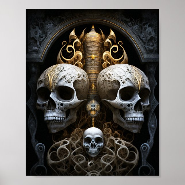 Poster Crânes Horreur gothique Goth Art surréel (Devant)