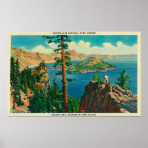 Poster Crater Lake montrant l'île Wizard à distance