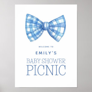 Poster Cravate Bleu En vichy Bow Baby shower de bienvenue
