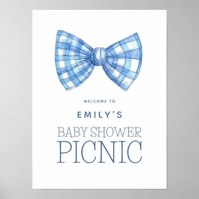 Poster Cravate Bleu En vichy Bow Baby shower de bienvenue (Devant)