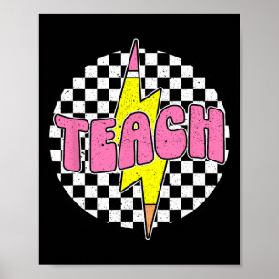 Poster Crayon éclair à carreaux Enseigner Retour à l'écol