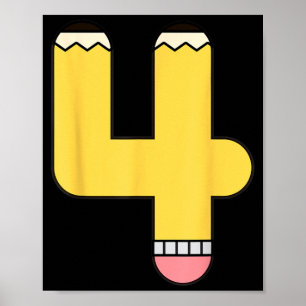 Poster Crayon numéro 4 Retour à l'école 4e anniversaire Q