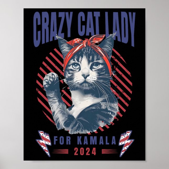 Poster Crazy Cat Lady Pour Kamala Harris Pour Président 2 (Devant)